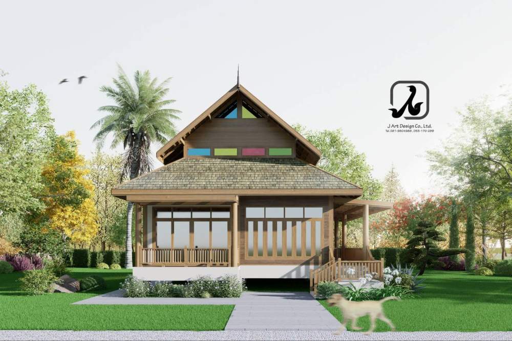 บ้านชั้นเดียวยกพื้น ด้านหน้า
